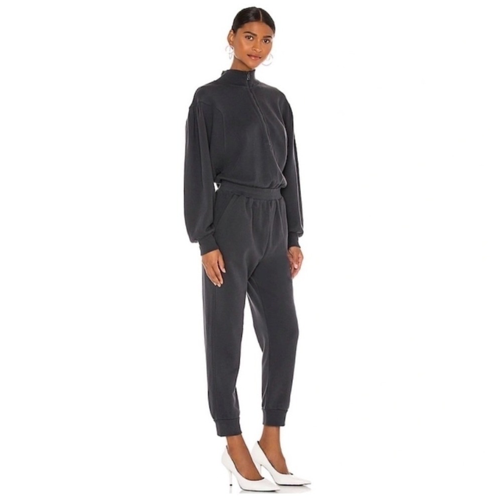 FRAME Easy Jumpsuit Faded Noir‎ Organic Pima Cotton French Terry XL - Picture 2 of 15